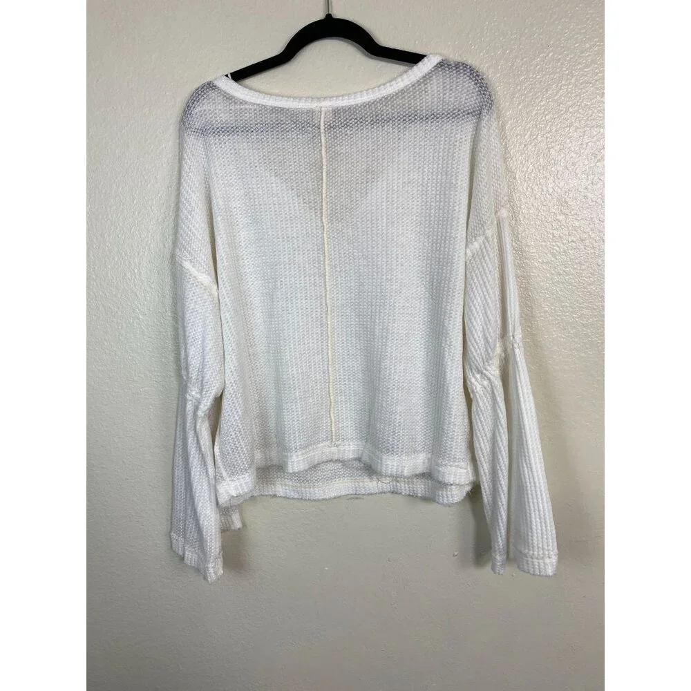 Free People Women White Waffle‎ Knit Top Bell Sleeves Size Small Boho Festival